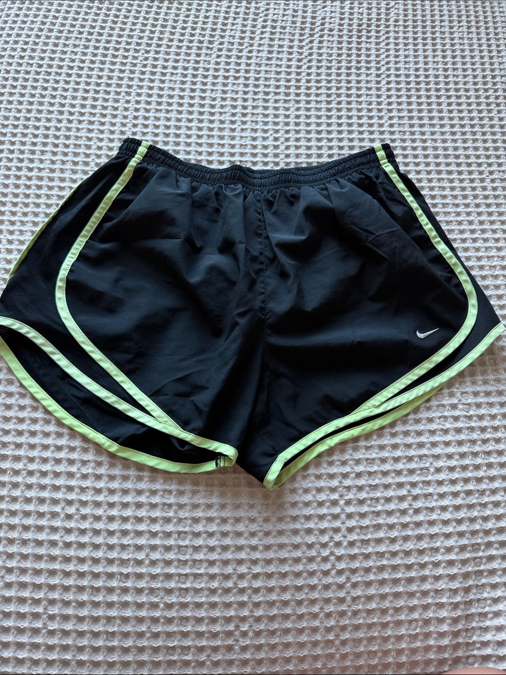 Nike Black Women's Athletic Shorts with Neon Green Trim